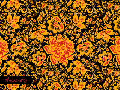 Vector folk seamless pattern Gold Khokhloma floral flower folk gold hohloma khokhloma russian ornament seamless pattern stylized surface design vector vintage