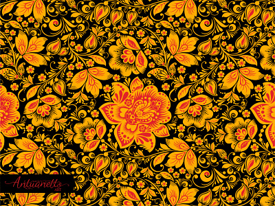 Vector folk seamless pattern Gold Khokhloma