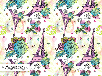 Love is in the air Vector seamless pattern design eiffel tower floral flower love pattern seamless pattern surface surface design vector