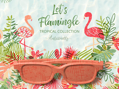 let's flamingle vector tropical collection floral pattern greeting card pattern design pink flamingo print design seamless pattern surface design tropical leaves flowers vector illustration vector pattern