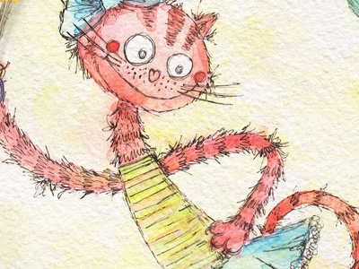 Cat. Character design cat character childrens design greeting card hand drawn kids picture watercolor watercolour