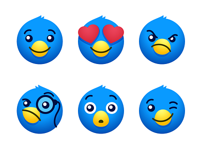 Olliemoji bird bird illustration blue branding chat cute emoji emoji set icon set iconfactory icons illustration ollie playful social media stickers twitter twitterrific vector