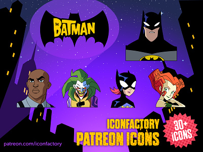 The Batman Icon Set animation batgirl batman cartoon comics gotham iconfactory icons joker patreon poison ivy