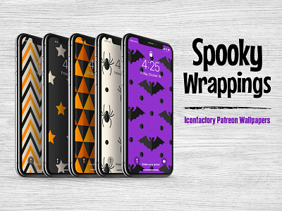 Spooky Wrappings Wallpapers bats desktop festive halloween ipad iphone macos patreon seamless spiders spooky stars tile wrapping paper