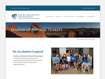 Rocky Mountain University Programs page blue headers health layout program website