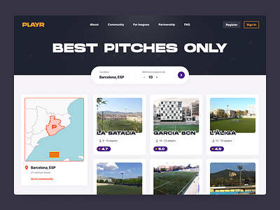 PLAYR – Book Football Pitch booking branding design football healthy lifestyle interface location logo map minimal rating search simple sport ui ux vector