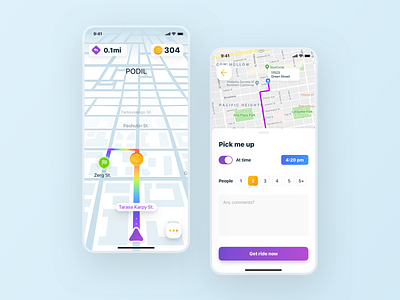 Ride Sharing iOS App app appdesign coins design game interface ios map navigation ride road route taxi taxi app ui