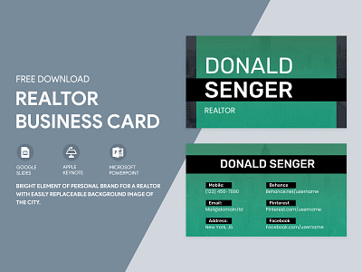 Realtor Business Card Free Google Docs Template business card cards design doc docs document free freebie google green personal print real estate realtor template templates visit visiting word