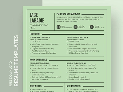 Green Resume Free Google Docs Template cv cvs design doc docs free freebie google green job minimal minimalism minimalist minimalista print printing resume resumes template templates