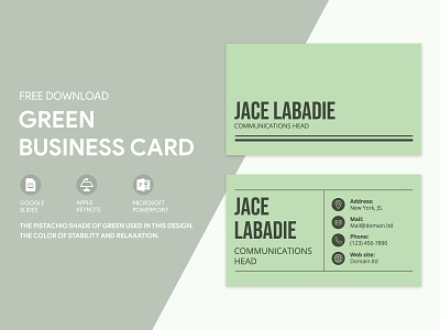 Green Business Card Free Google Docs Template business card cards clean design doc document free freebie google green minimal minimalista minimalistic simple template templates visit visiting word