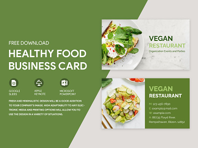 Healthy Food Business Card Free Google Docs Template business card cards design doc docs food free google docs templates free template free template google docs freebie google google docs green illustration print template visit visiting word