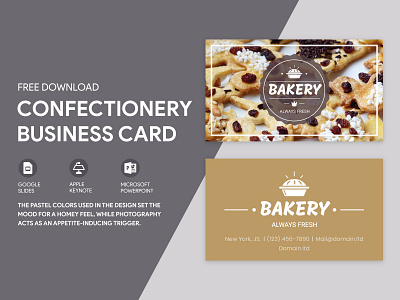 Confectionery Business Card Free Google Docs Template bake bakery business card cards confection confectioner confectionery doc docs food google print printing shop template templates visit visiting