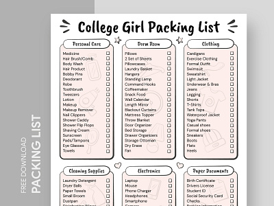 College Girl Packing List Free Google Docs Template