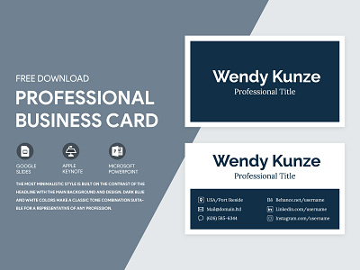 Professional Business Card Free Google Docs Template business card cards clean doc docs google minimal minimalist minimalistic personal print printing simple template templates visit visiting