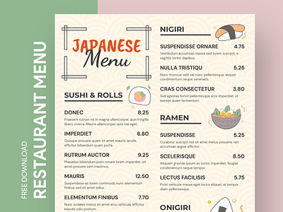 Japanese Food Menu Free Google Docs Template cafe coffee design doc docs document google luncheonette menu print printing restaurant template templates