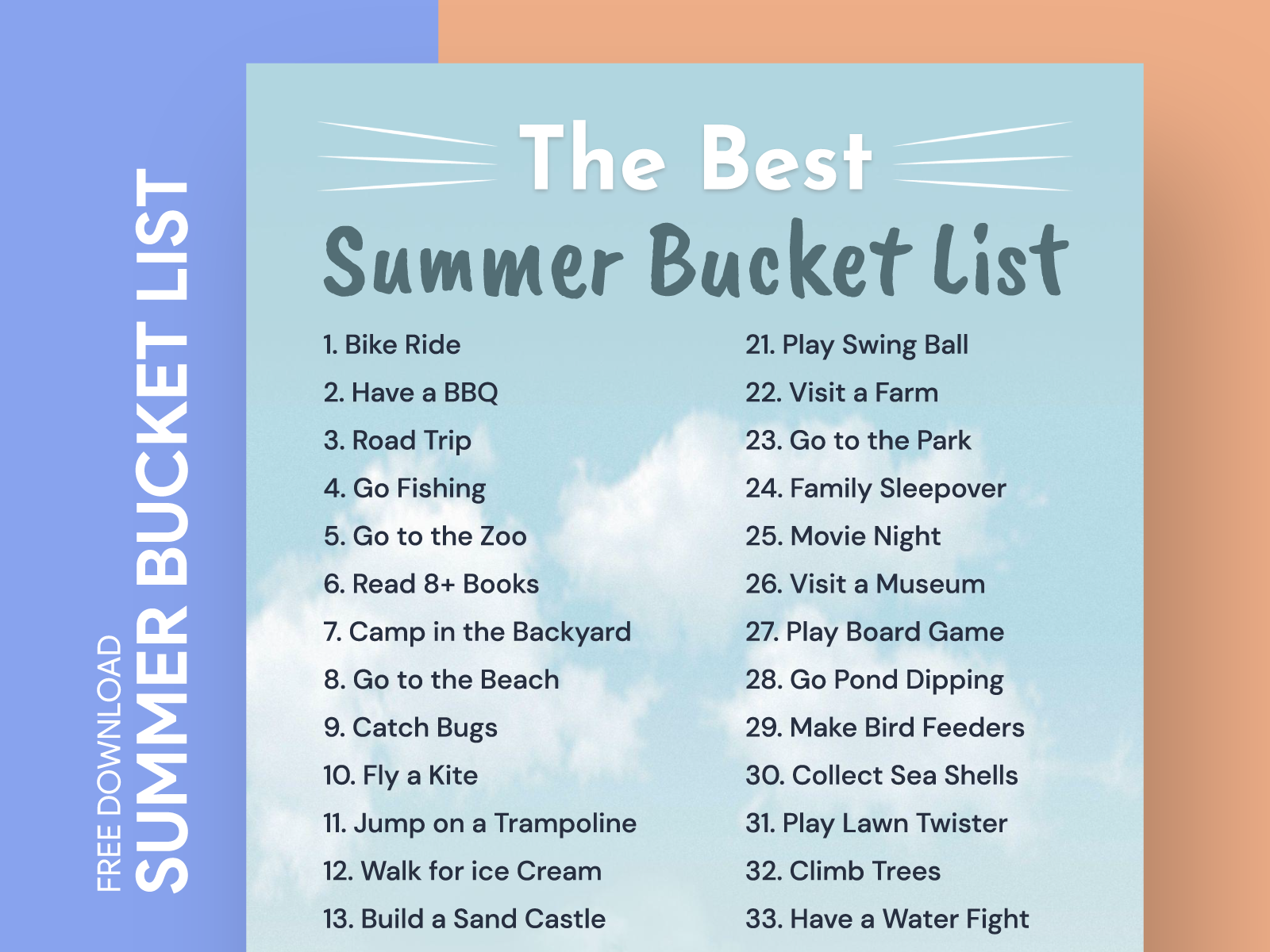 Summer Bucket List Printable, Summer Break Bucket List Template, Summer  Activities Checklist, Summer to Do List, Editable, Instant Download 