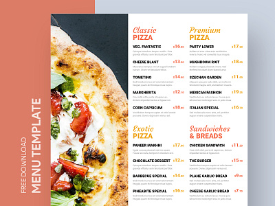 Pizza Menu Free Google Docs Template