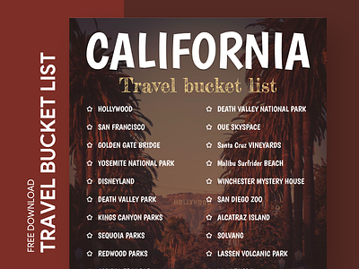 California Travel Bucket List Free Google Docs Template bucket bucketlist check checklist docs google journey list print printing summer summertime template tourism travel traveling trip voyage wish wishlist