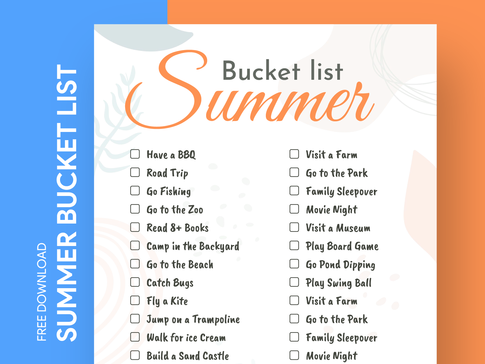 Summer Bucket List for Adults Free Google Docs Template by Free Google ...