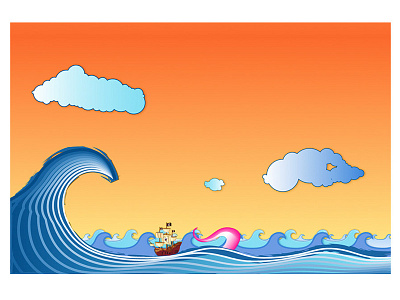 Hokusai Wave hokusai illustrator ocean pirate ship sunset wave waves