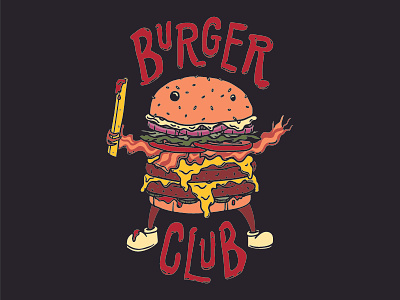 Burger Club anthropomorphic bacon burger character club food french fry hamburger patties sandwich