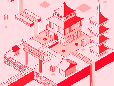 Kyoto illustration illustration for motion isometric art isometric design isometric illustration japan kyoto photoshop procreate