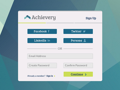 Achievery Sign Up modal sign in sign up ui