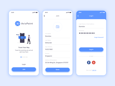 Sign in / Sign up UI on "avia app" adobe xd app avia design light minimal travel ui ux