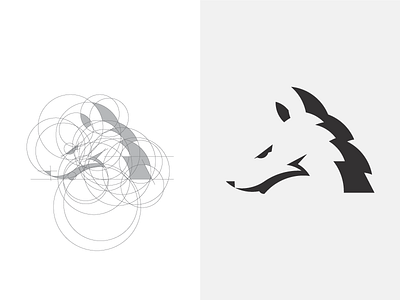 Wolf animal black construction grid logo mark negative space symbol white wolf