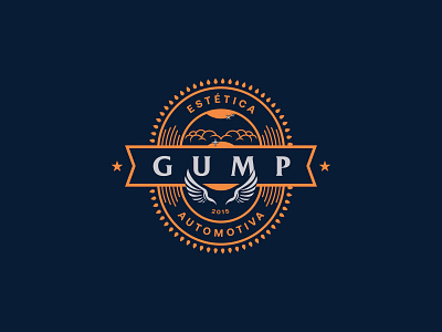 Gump Branding auto automotive branding carwash dark blue design gold id logo vector wings