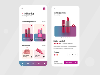 Beauty Product Shop App UI android app app designer beauty app beauty product shop e commerce app ios lipstick app madhu mia popular shot product designer product page ui shop app uiux website women product