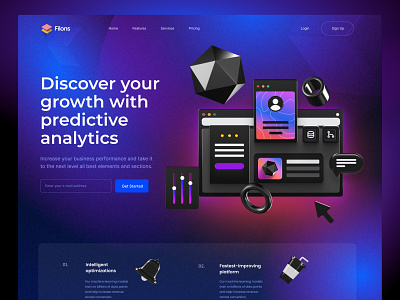 Filons - Landing Page UI Exploration 3d illustration agency website app business web dark designer digital agency gradient home page product designer start up trendy web website