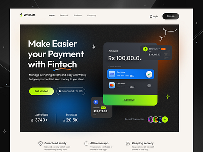 Finance Website Landing Page UI app bank banking crypto designer finance homepage landingpage payment system web website
