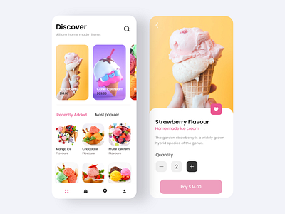 Ice Cream Shop UI app application color cool design ecommerce food home ice cream icecream iphone madhu mia minimal order