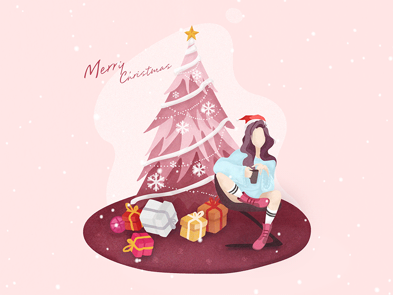 Merry Christmas 2018 christmas dribbble gif girl illustration merry new snow tree winter year