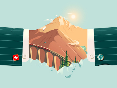 Die Weltwoche – Die Zukunft der Globalisierung alps business global globalisation handshake impact landscape landwasser mountains swiss switzerland train viaduct world