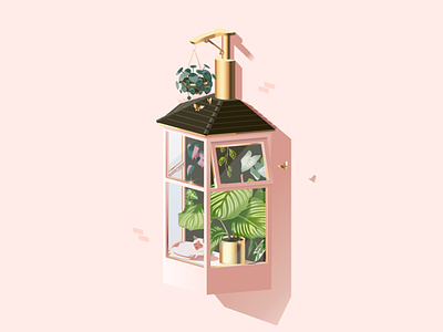 Natural Sanitiser calathea gold hand wash home house illustration isometric monstera philodendron plant plants sanitiser sannitiser window