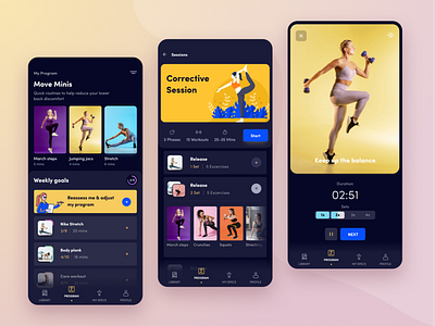 You can't stop sisters: Women workout app concept app design colorful dark app dark color fitness app height contrast iphone ui ux design women women fitness workout app