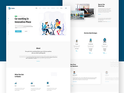 Co-Working Space Landing Page Concept co working illustration co working space landing page co working web design concept illustration minimal landing page working space landing page working space website design