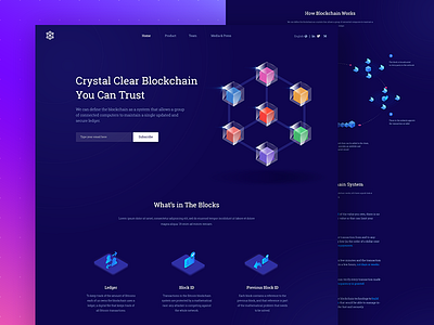 Block-chain Full landing Page Design Concept banner bitcoin blockchain blockchain company blue banner cryptocurrency futuristic ico isometric design isometric illustration landing page