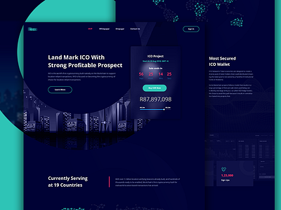 ICO Landing Page Concept banner bitcoin blockchain blockchain company blue banner cryptocurrency futuristic ico isometric design isometric illustration landing page