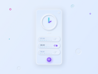 Alarm clock APP illustration interface neumorphis ui ux