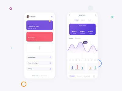 Bookkeeping & Diary app interface ui ux