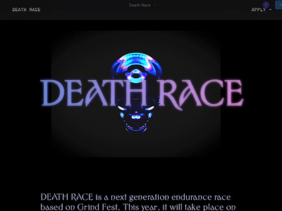 Death Race figma landing page minimal web