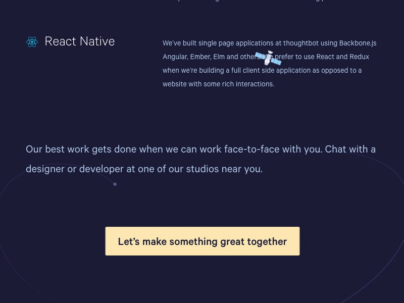 Science. Robots. Space. ReactJS. animation dark ui landing page nasa reactjs satellite science space thoughtbot