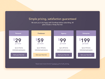 FormKeep Pricing Module lander landing page marketing price module price pages pricing saas