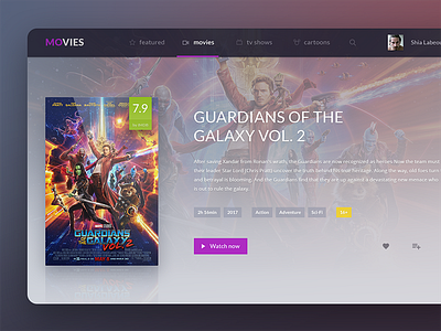 Movie Page guardians of the galaxy movie page online cinema ui ui design ux ux design