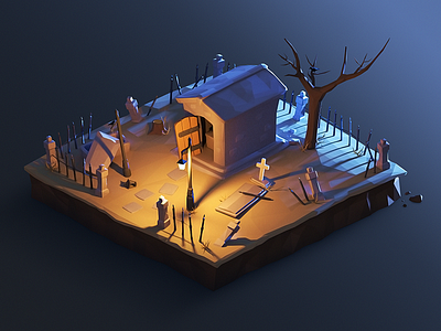 Crypt 3d blender cemetery crypt isometric low poy