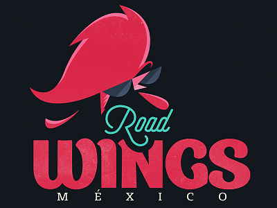 ROAD WINGS charbroiled flat food illustration logo mexico rock rockabilly rooster sunglasses vector wings