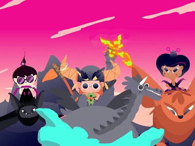 LAS SUPER MALVADAS bat dragon emoji flat 2.0 flat design fox goth sci fi sci fi unicorn vector